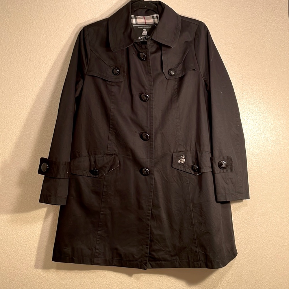Beautiful Teenie Weenie All That Bear Gold Bear Black Trench Coat Jacket Fits L
